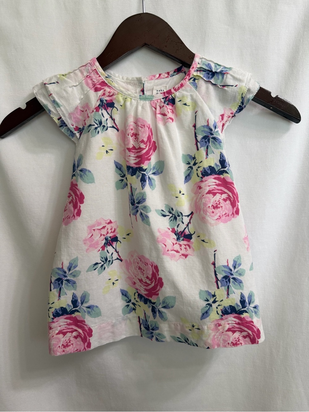 Baby Gap Girls White Floral Linen Dress 12-18 Months